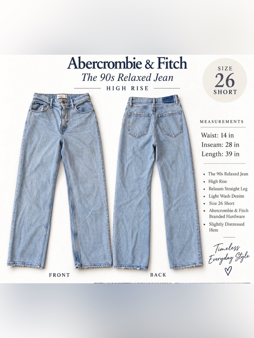 Abercrombie & Fitch The 90s Relaxed Jean High Rise – Size 26 Short – Light Wash - Picture 3 of 5
